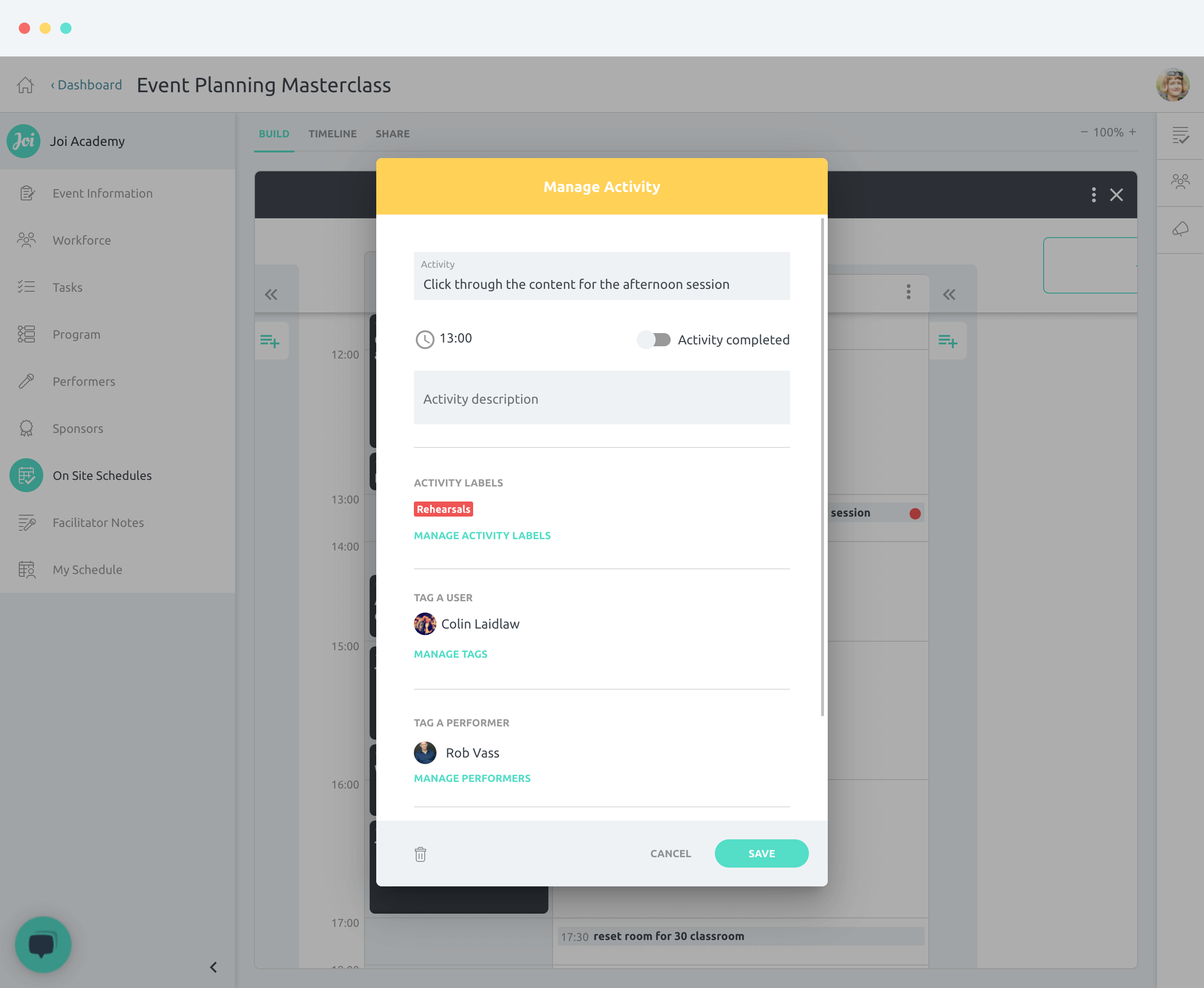 Manage activity