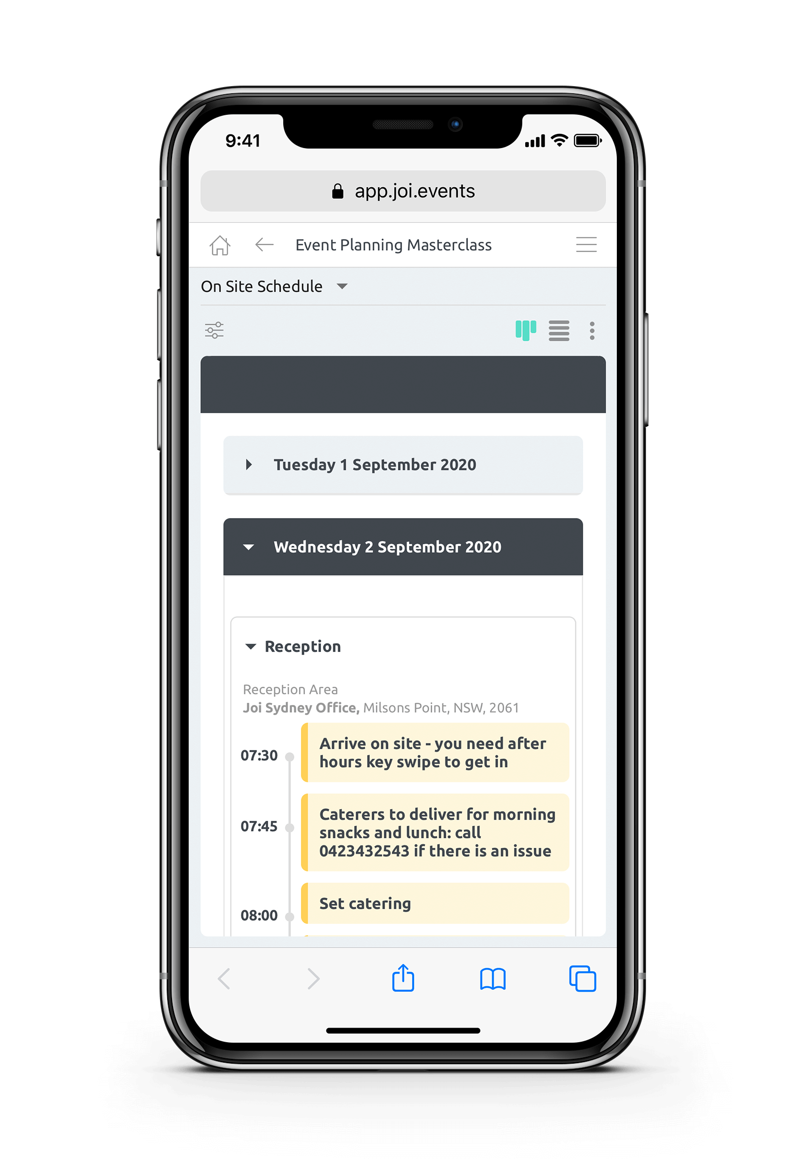 On Site Schedules on mobile
