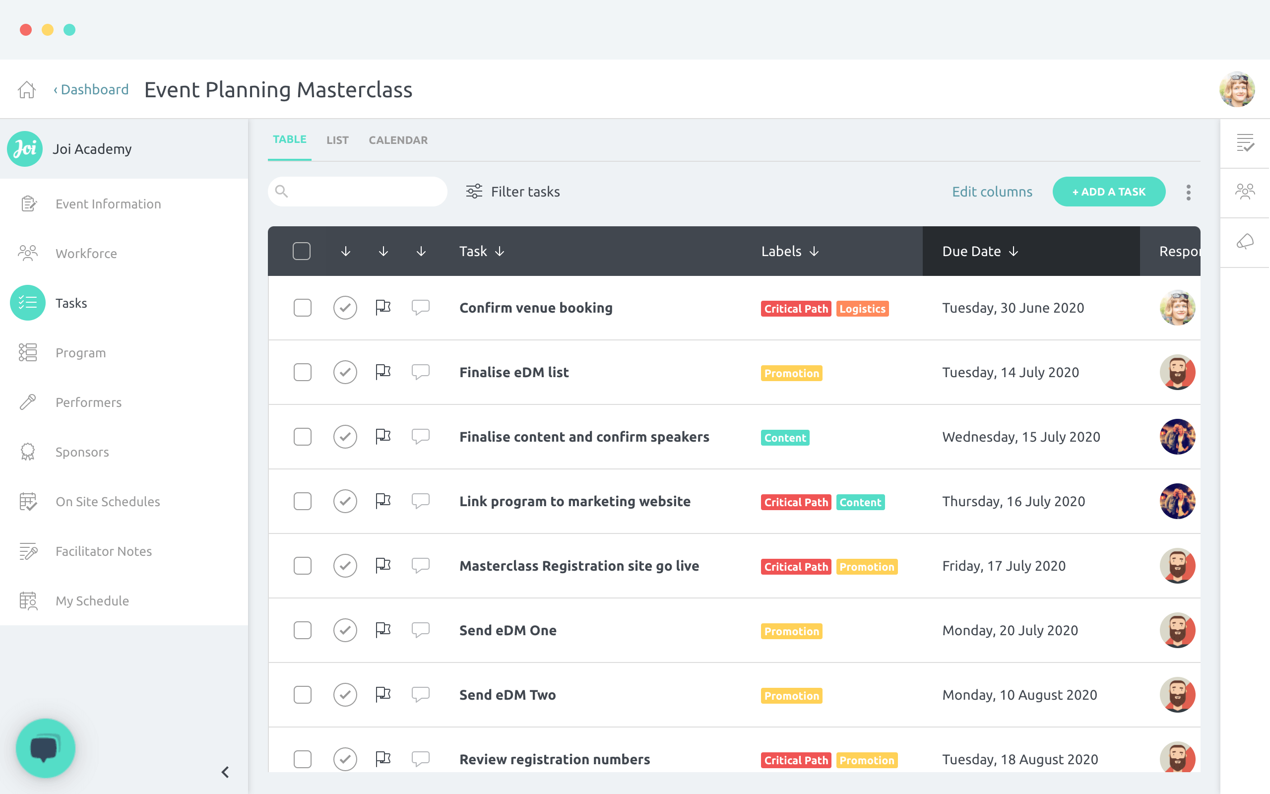 Tasks screenshot