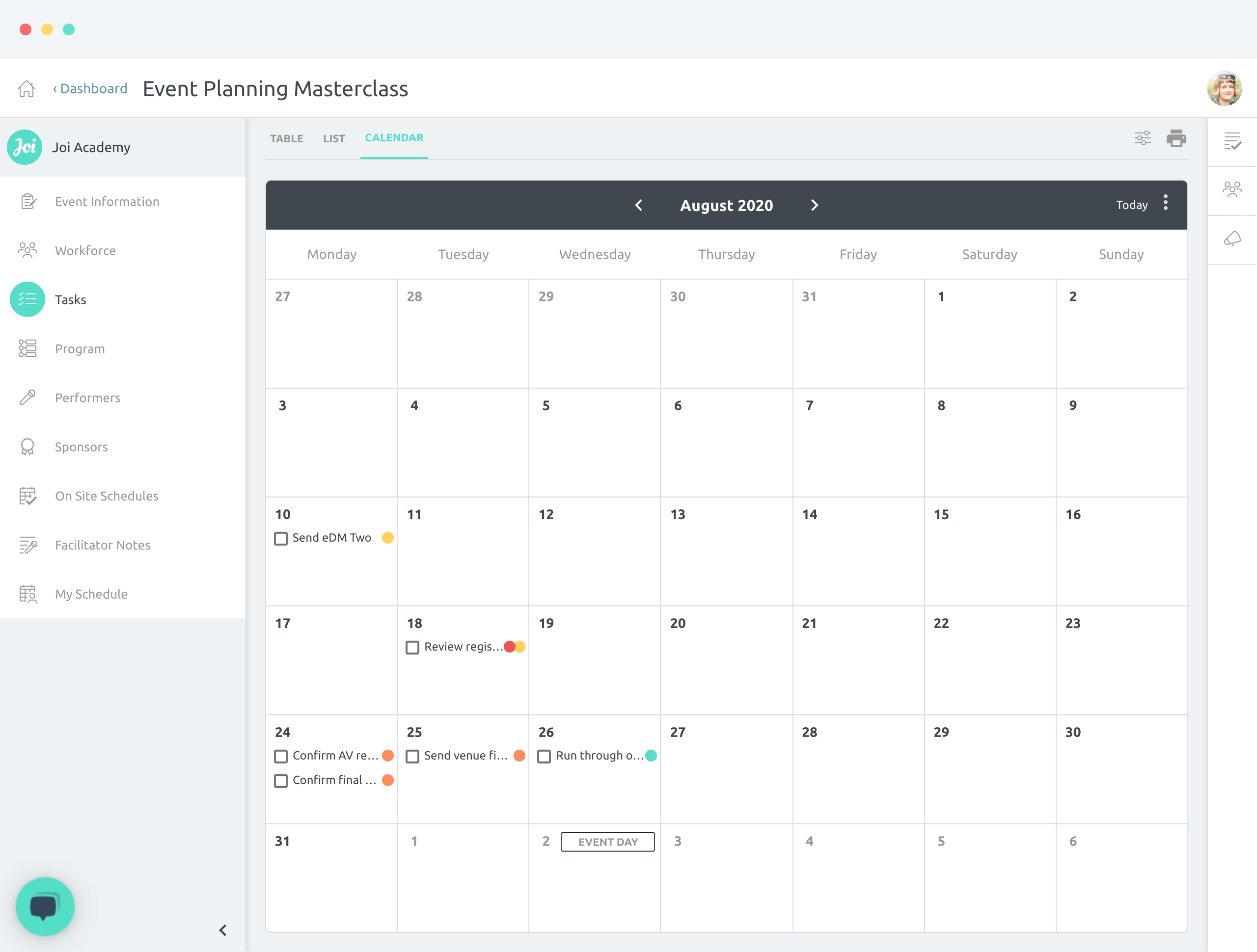 Tasks - calendar view