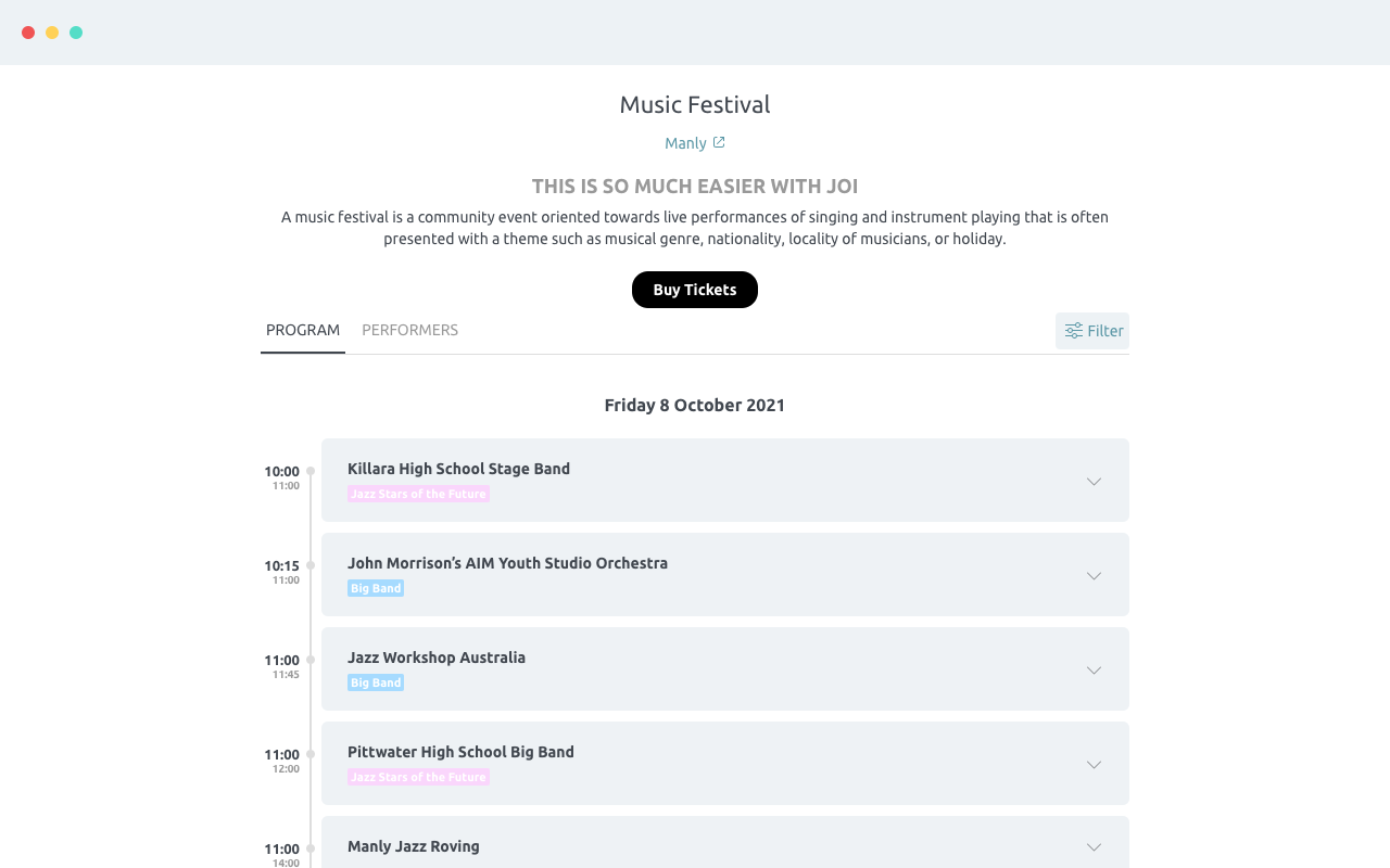 Joi example: festival